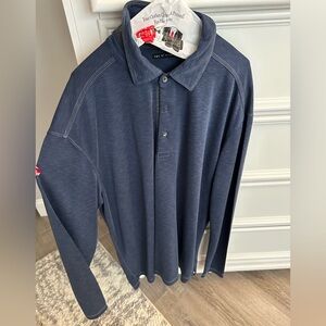 Age Of Wisdom Mens 2XL Long Sleeve Modal Polo Shirt Blue XXL Cotton